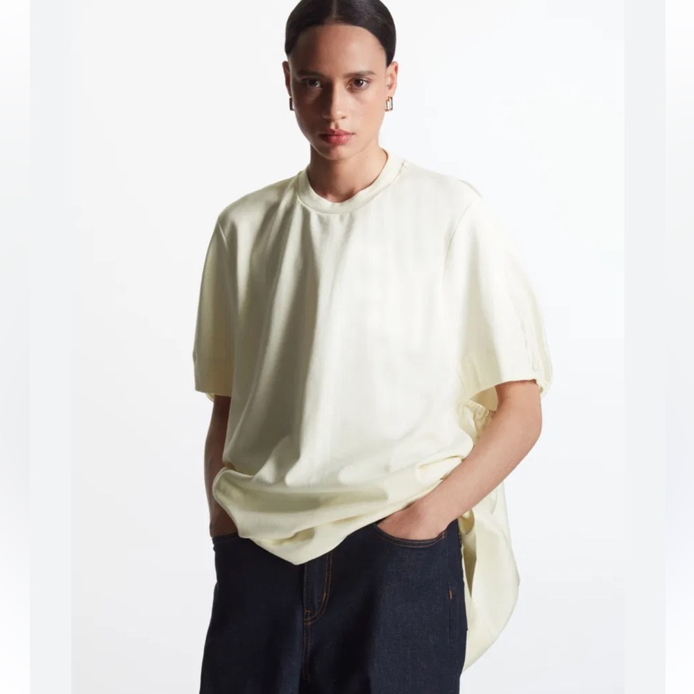 COS Oversized Short-Sleeve Blouse in Soft Cream